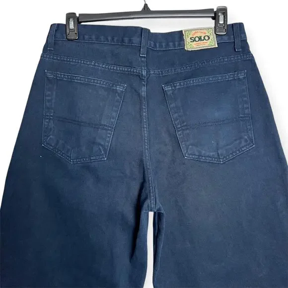 Vintage SOLO SEMORE Wide Leg Jeans SIZE 34 x 27 Indigo RAW HEM Dark Indigo Denim